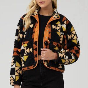 Free People Geometric Teddy Jacket - Black, Orange, Yellow